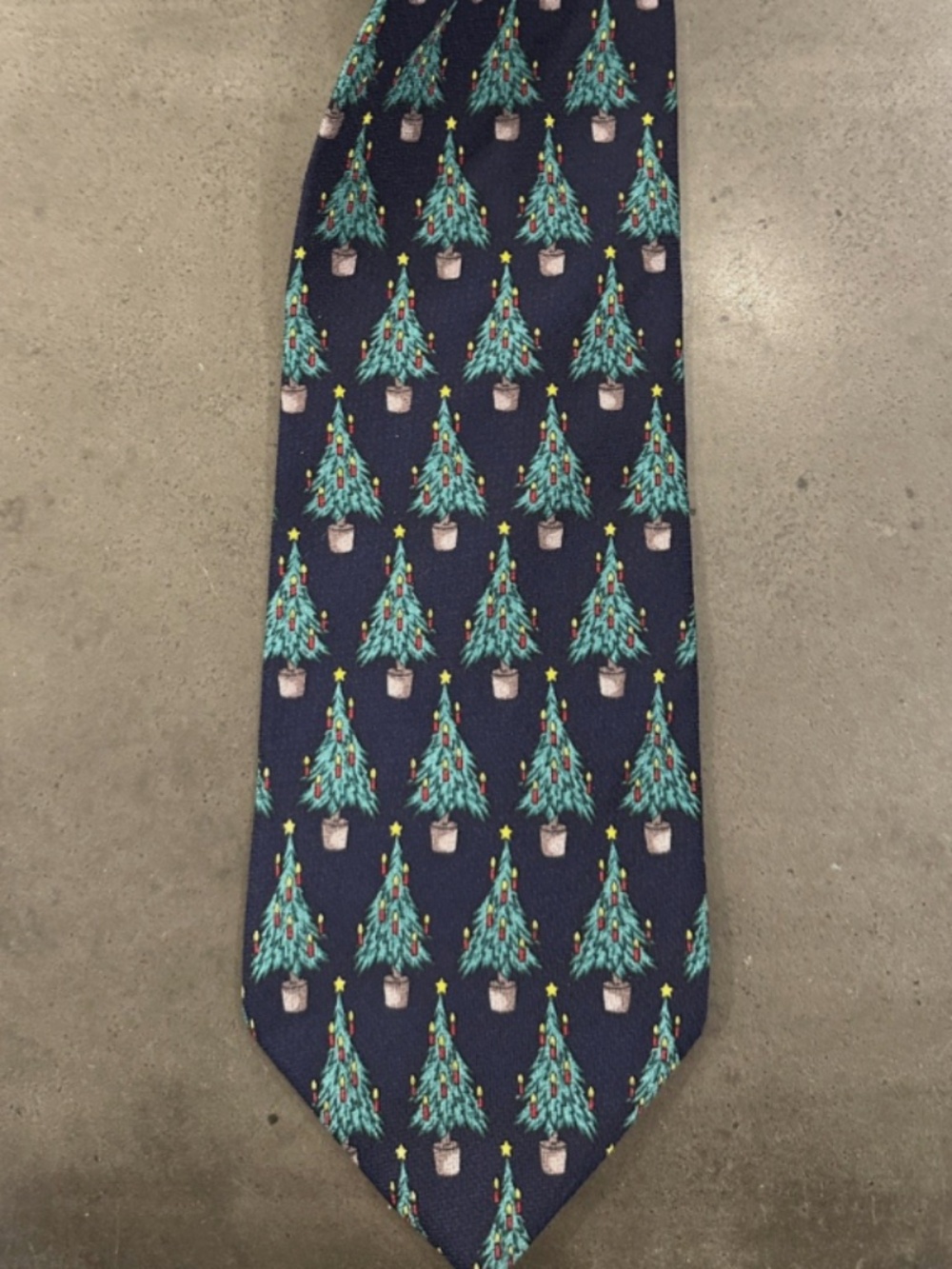 Barbara Blank Men's All Silk Tie Navy Blue w/Christmas Tree Handmade in New York